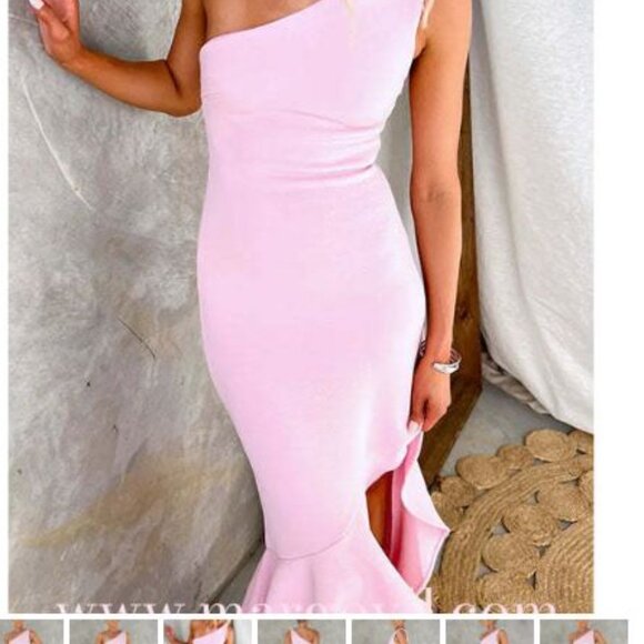 One Shoulder Irregular Ruffle Hem Bodycon Maxi Dress Small NWT - Picture 4 of 4